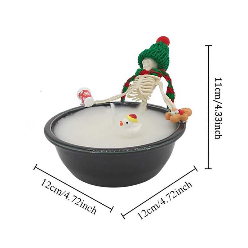 1x Halloween Skeleton Candle Decorations Ornament Gothic Cauldron Milk Basin Bathing Skull Candle With Hat Scarf Home Decor Gift C251015
