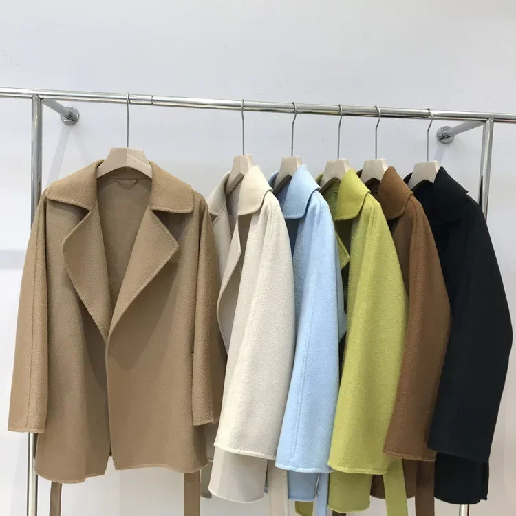 Autumn Short Doublesided Cashmere Water Ripple Coat Women Turndown Collar Loose Tempeament Warm Casual wool Jacket Female 251029