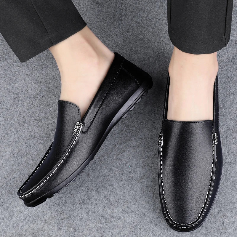 Summer Mens Shoes Business Casual Shoes Breathable Leather Shoes Lightweight Mens Beanshoes Plussize Dad Shoes 251013