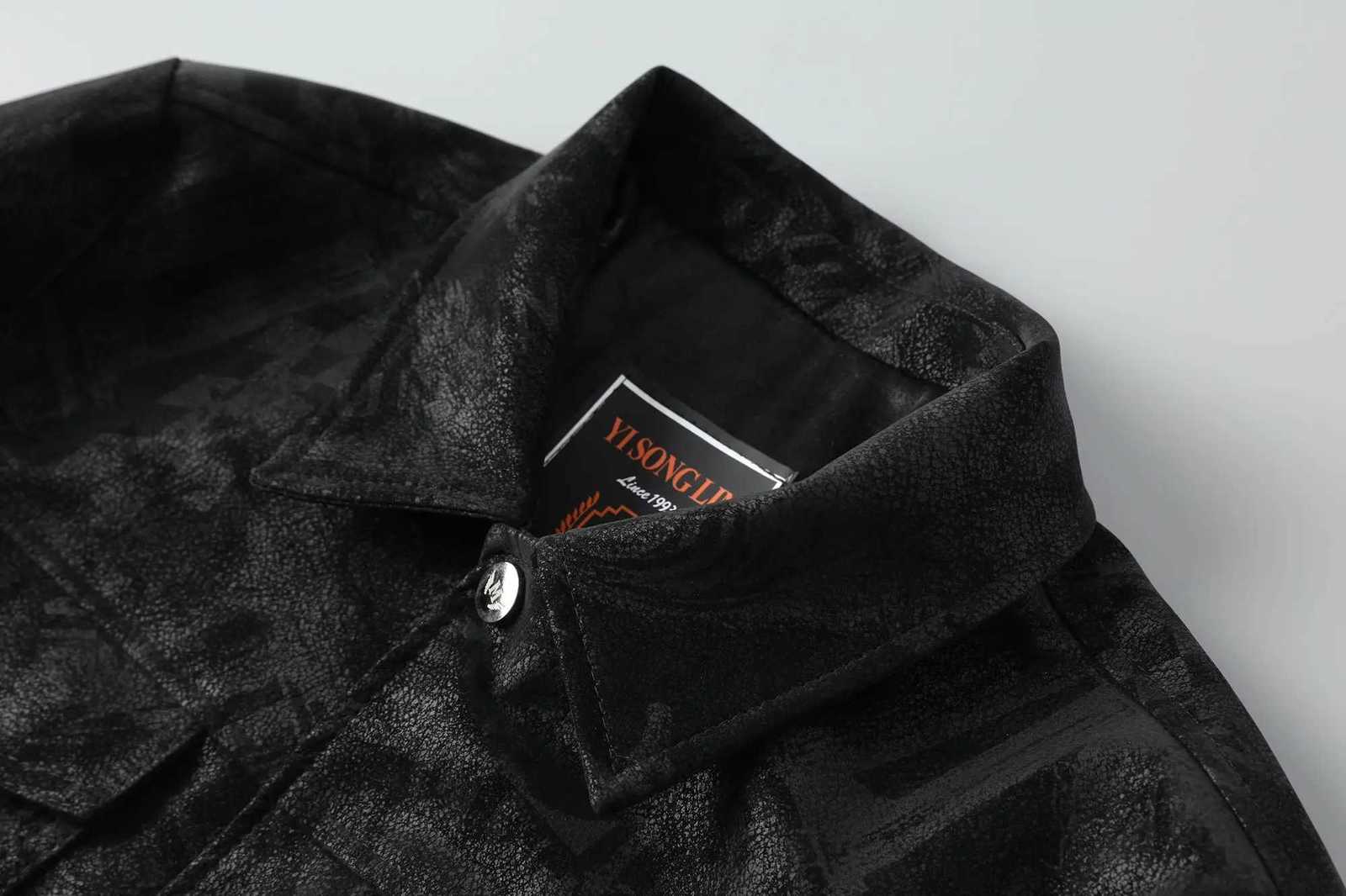 Mens Lapel Pu Leather Jacket Letter Print Casual Short Fashion Jacket W251015