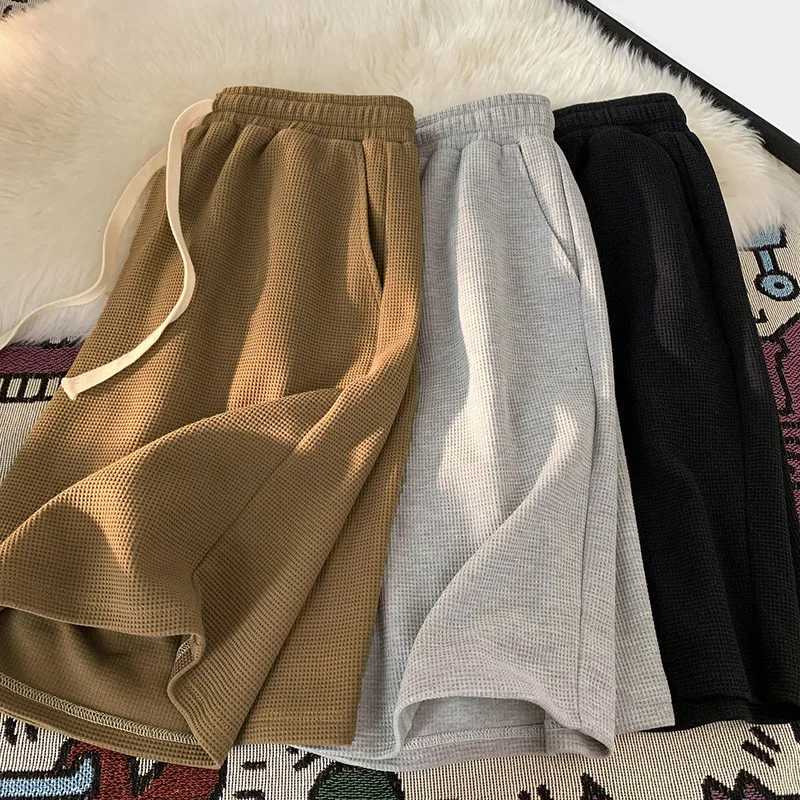 Mens Fashion Shorts New Brand Casual Waffle Luxury Loose Trunks Multi Colors Male Knee Streetwear Korean Style shortsT251015