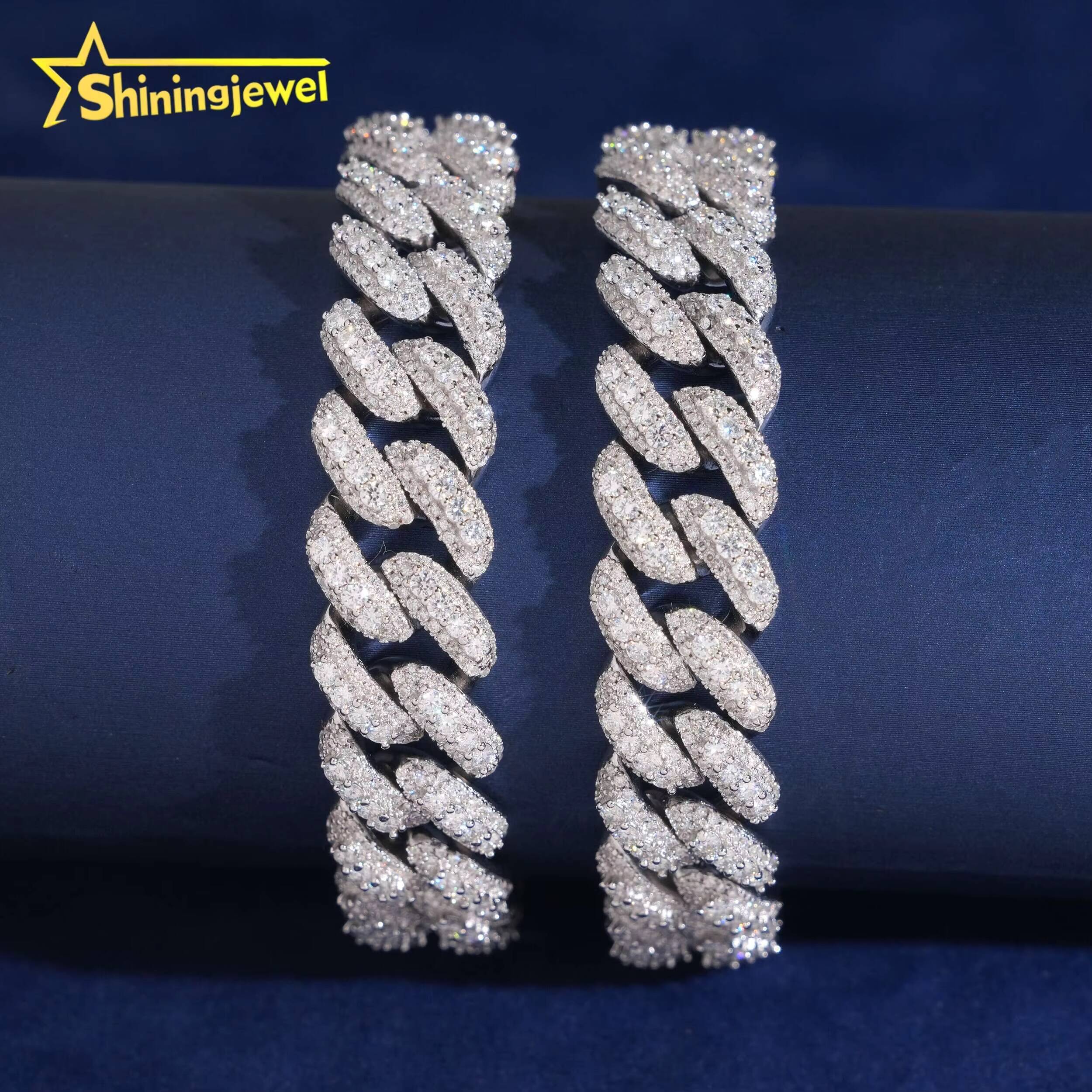 Hot Sale Cuban Chain Moissanite Men Hip Hop Sterling Silver 925 Gold Plated Moissanite Pass Diamond Test 13mm Cuban Bracelet