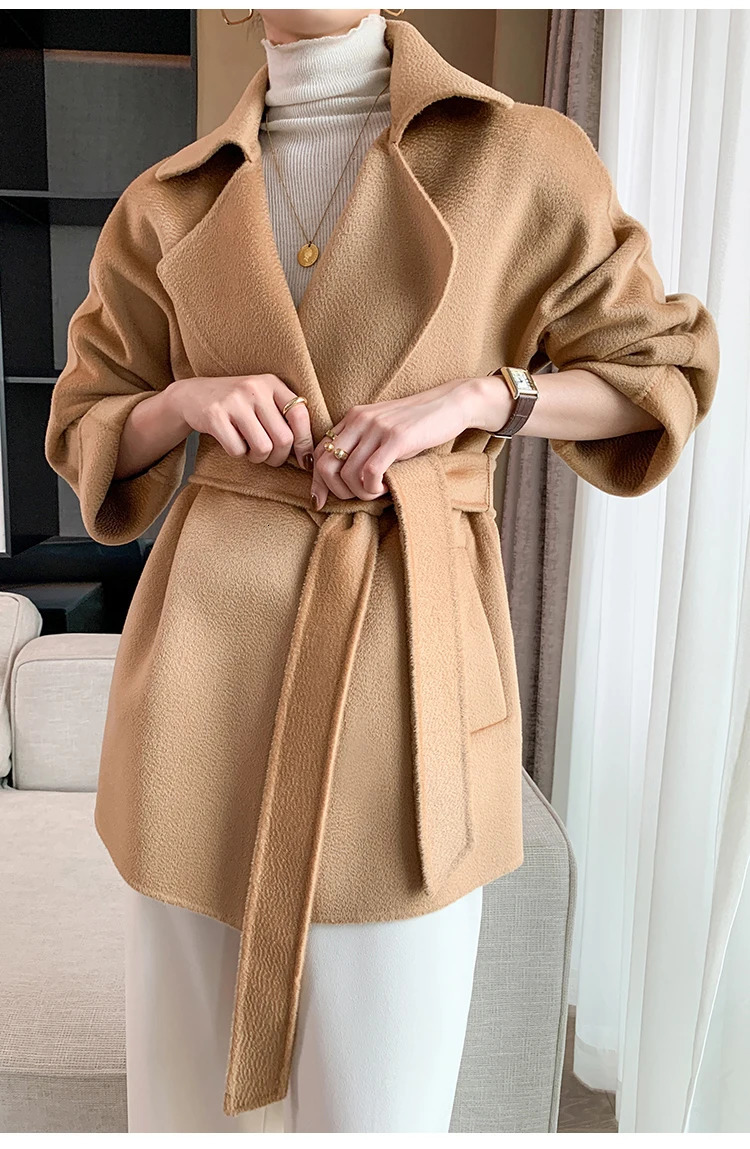 Autumn Short Doublesided Cashmere Water Ripple Coat Women Turndown Collar Loose Tempeament Warm Casual wool Jacket Female 251029