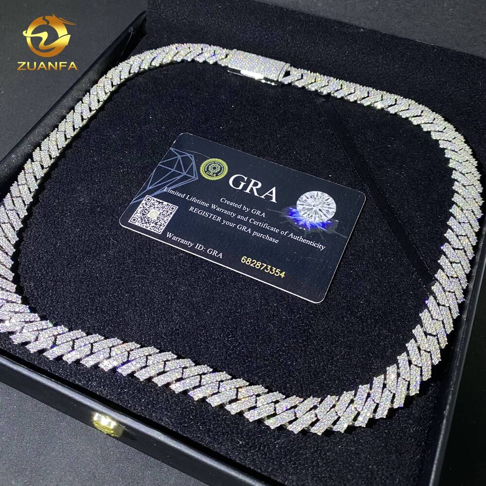 Hot Sale12mm 2Rows 925 Silver Hip Hop Jewelry Bracelet Iced Out VVS Moissanite Diamond Cuban Link Chain Necklace GRA Certificate
