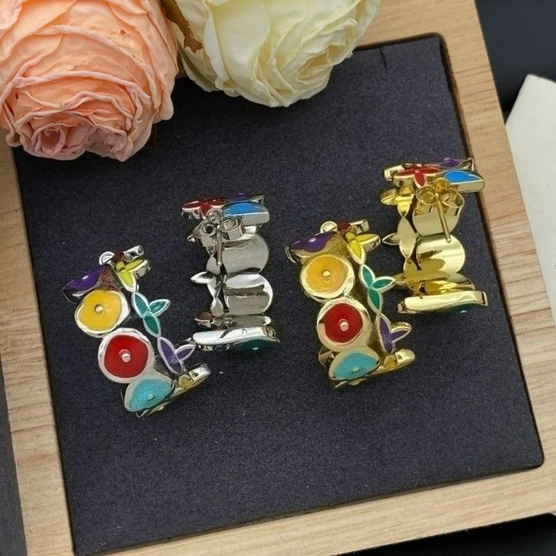 Hoop Enamel Earrings Designer New Colorful Flower Earrings Gold and Silver Hoop Jewelry Earrings Many Styles Available Christmas Gift