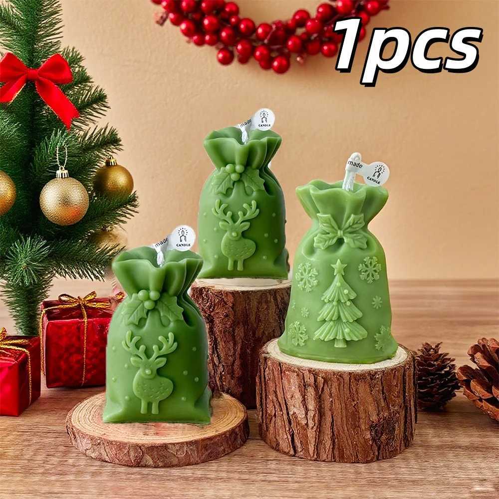 1pcs Christmas Gift Bag Shape Candle Handmade Aroma Decoration With Elk Trees Festive Gift Atmosphere Ornament Aromatherapy Wax C251015