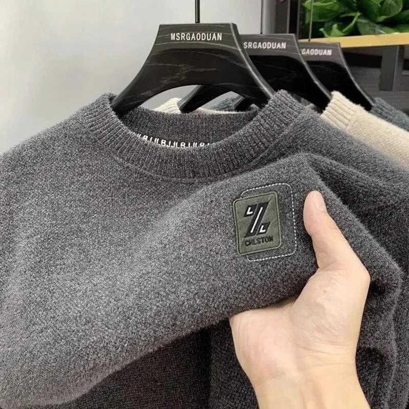 Mens Sweatercoat Autumn Winter ONeck Knit Letter Plush Fleece Lined Warm Wool Pullover Sweater Men Bottoming Pullovers Jumper J251015