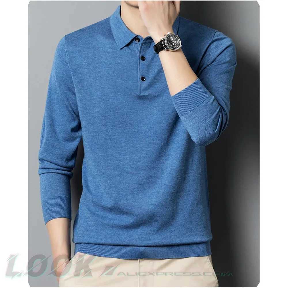 Mens Autumn LongSleeved Wool Blend Solid Color Polo Pullover Sweater with Lapel Casual Bottoming Sweater Sizes M4XL J251015