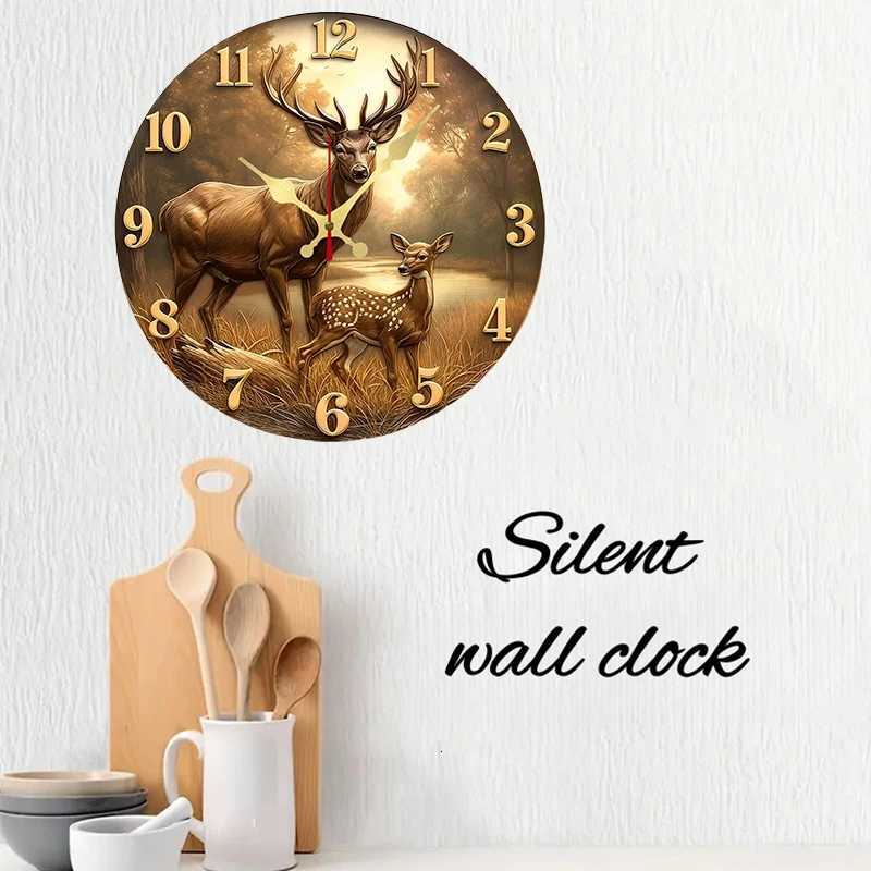 Deer Fawn Forest Wooden Round Silent Hanging Wall Clock Suitable For Living Room Office Study RoomBedroom Home Decoration C251015