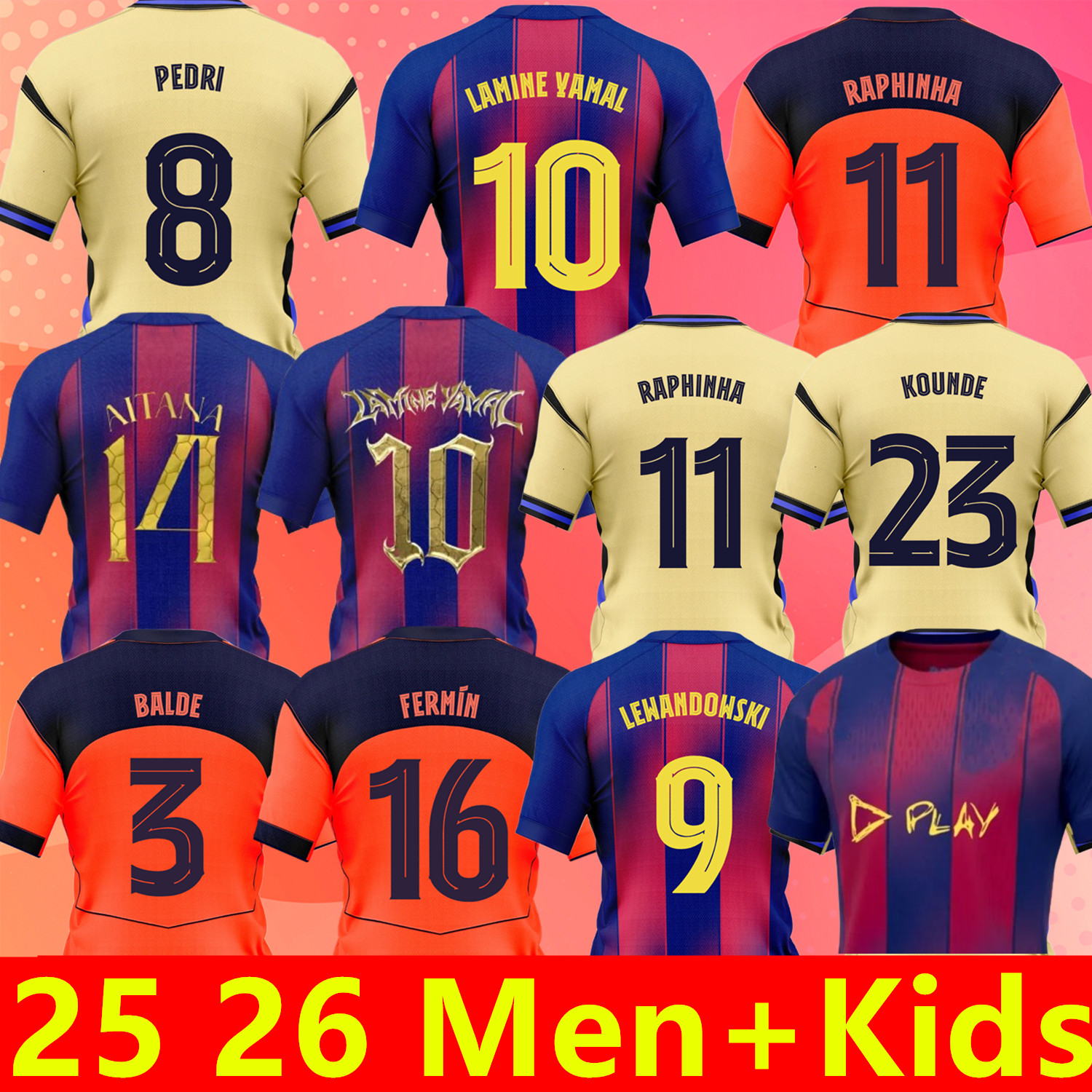 2025 2026 LAMINE YAMAL PEDRI GAVI Soccer Jersey FERRAN RAPHINHA Camiseta De Football Shirt KOUNDE FERMIN OLMO F. DE JONG 25 26 ANSU FATI Football BALDE CUBARSI Men Kids