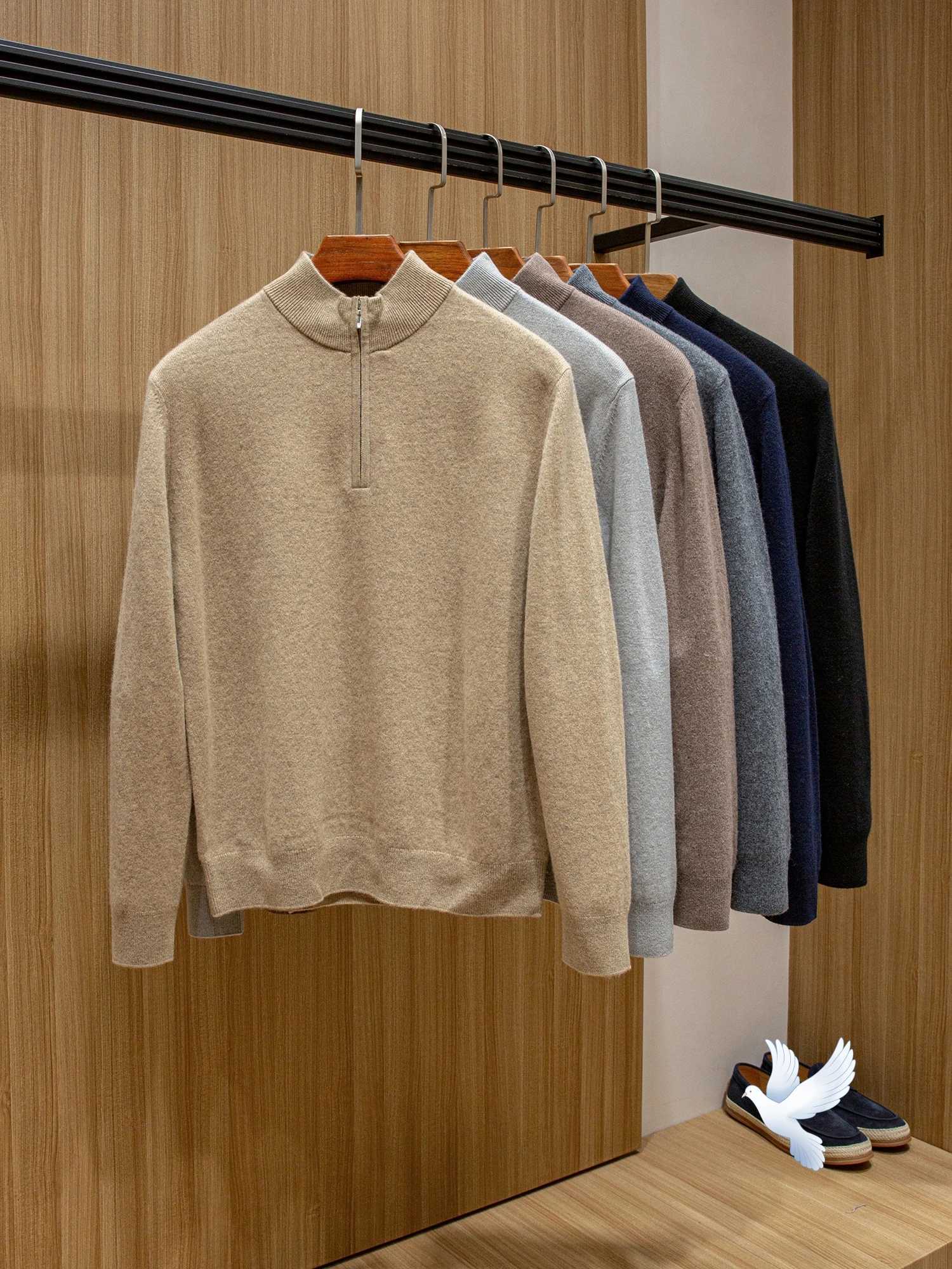 Mens Casual Cashmere Wool Blend Sweater Warm Slim Fit SemiZip StandUp Collar Knitted Winter Top J251015