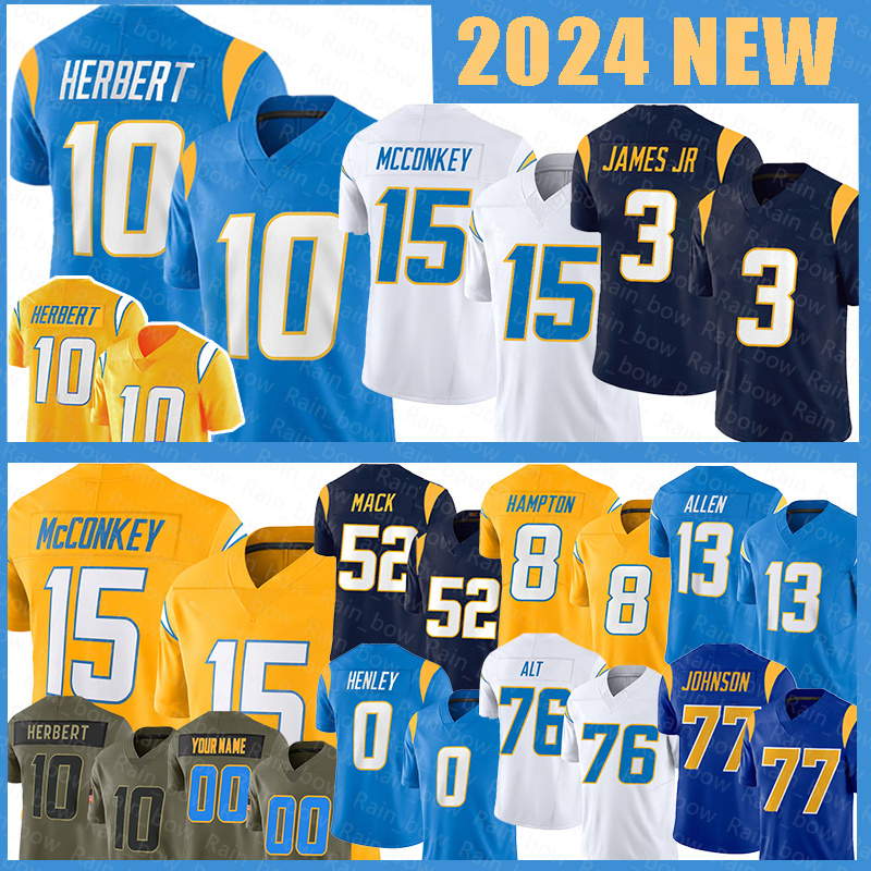 10 Justin Herbert Football Jerseys Khalil Mack Derwin James Jr. Ladd McConkey Omarion Hampton Keenan Allen Daiyan Henley LaDainian Tomlinson Junior Seau