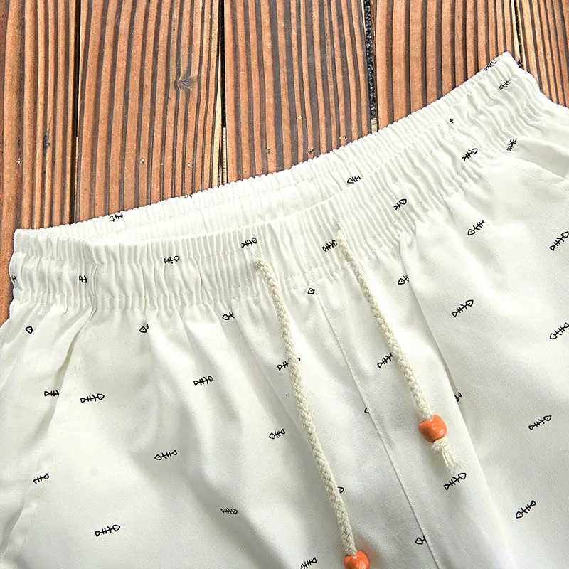 hot sale Shorts Men Fitness Sport brand Elastic Waist Drawstring Cotton Shorts Summer Calflength Design Fish bone printing MaleT251015