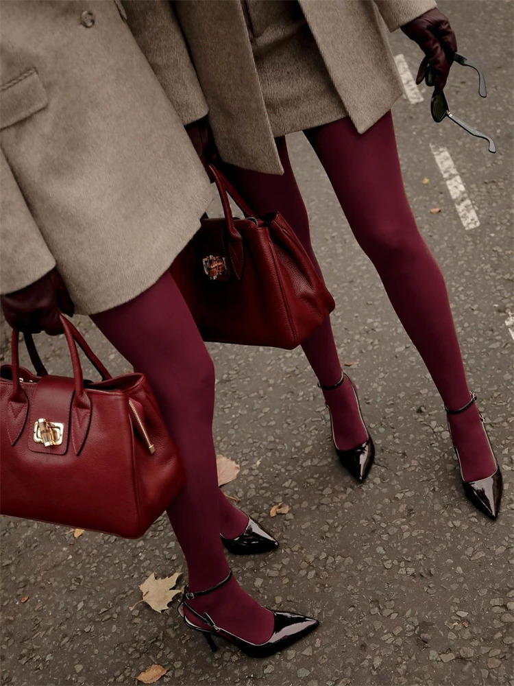 Trendix Red Stockings Women Bodycon Super Elastic See Through Lace Pantyhose Autumn Sexy Slim Elegant Burgundy Tights Winter 251015