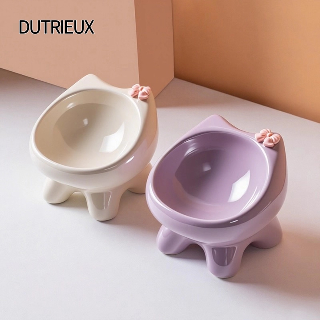 K3232 Wholesale creative high-legged ceramic pet bowl with neck protection, anti-bloating, oblique mouth, easy to clean and anti-knockover food bowl f