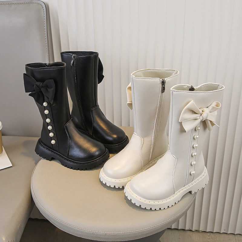 Girls Midcalf Boots Princess Style Big Bows Kids Long Boots Round Toes 2025 Autumn New Children Fashion Boots Side ZipperT251015