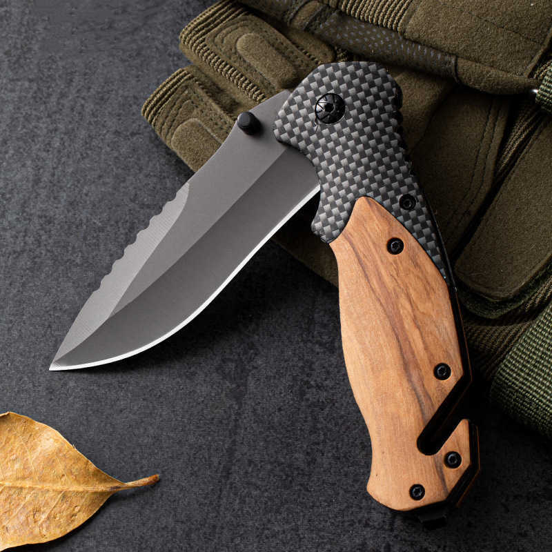 Outdoor Knife High Hardness Folding Knife Selfdefense Folding Knife Multifunctional Small Knife Outdoor Wooden Handle Folding Knife H251015