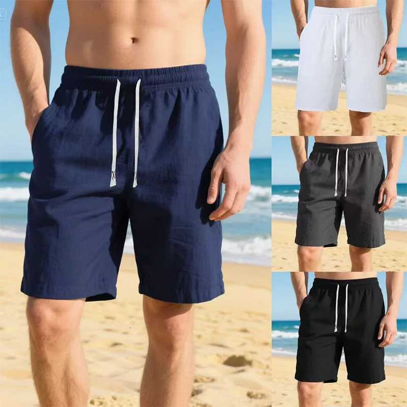New Mens Cotton Linen Solid Color Short Lightweight Gym Pants Linen Beach Shorts Men Jogging Sport Fitness Streetwear S3XLT251015