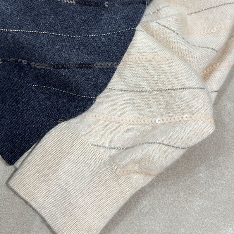 Retro Y2K Designer Luxury Women's Cotton Blend Sequin Striped Cardigan Outerwear Stand Collar Zip Up Knitwear Two Colors Soft Comfortable Long Sl