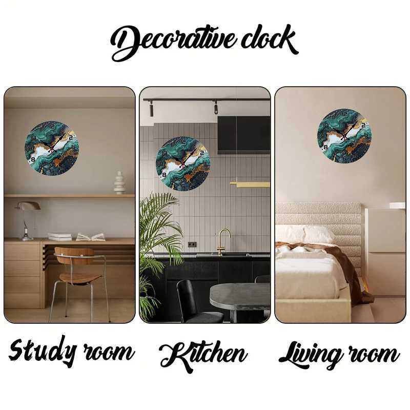 Marble Gold Pattern Wooden Round Silent Hanging Wall ClockSuitable For Living Room OfficeStudy Room Bedroom Home Decoration C251015