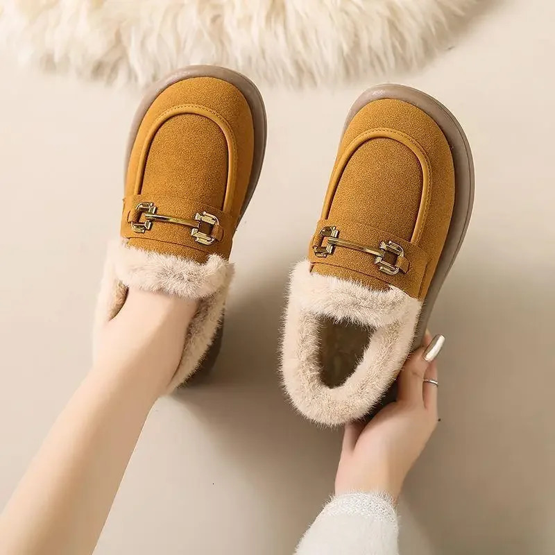 Casual Furry Snow Boots Women Winter Low Cut Short Thickened Warm Cotton Shoes SlipOn Flats Korean Style Flat Heel Shoes 251013