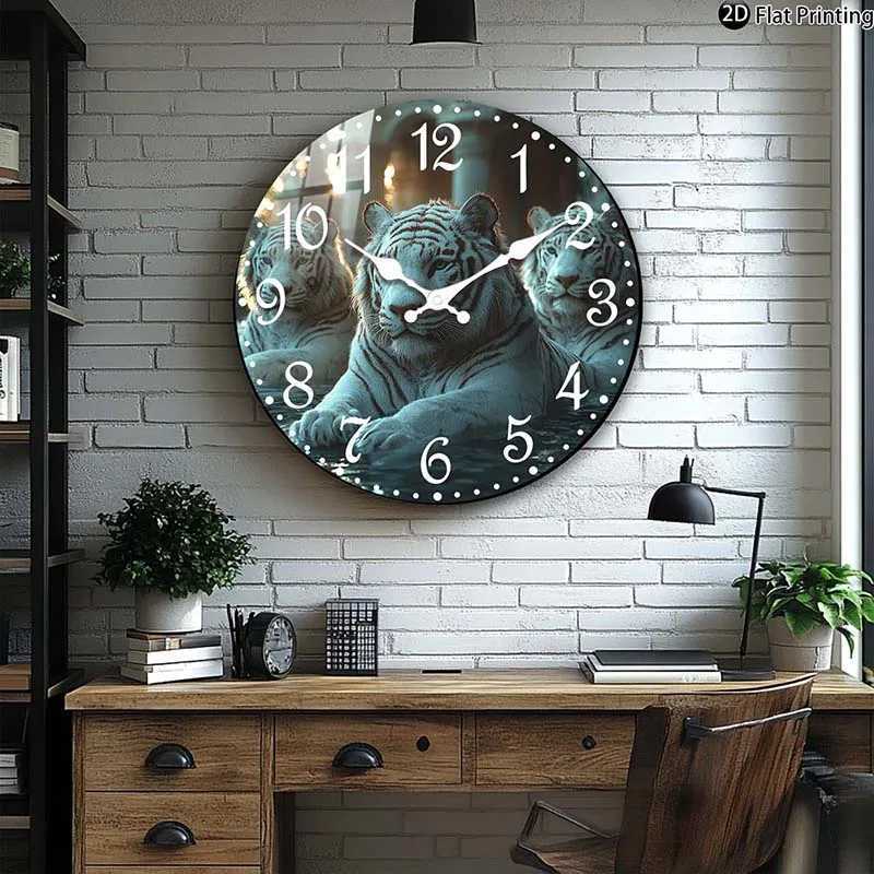 Wooden Silent Wall Clock White tiger family water Quartz Analog Clock KitchenHome Idea Christmas Halloween C251015