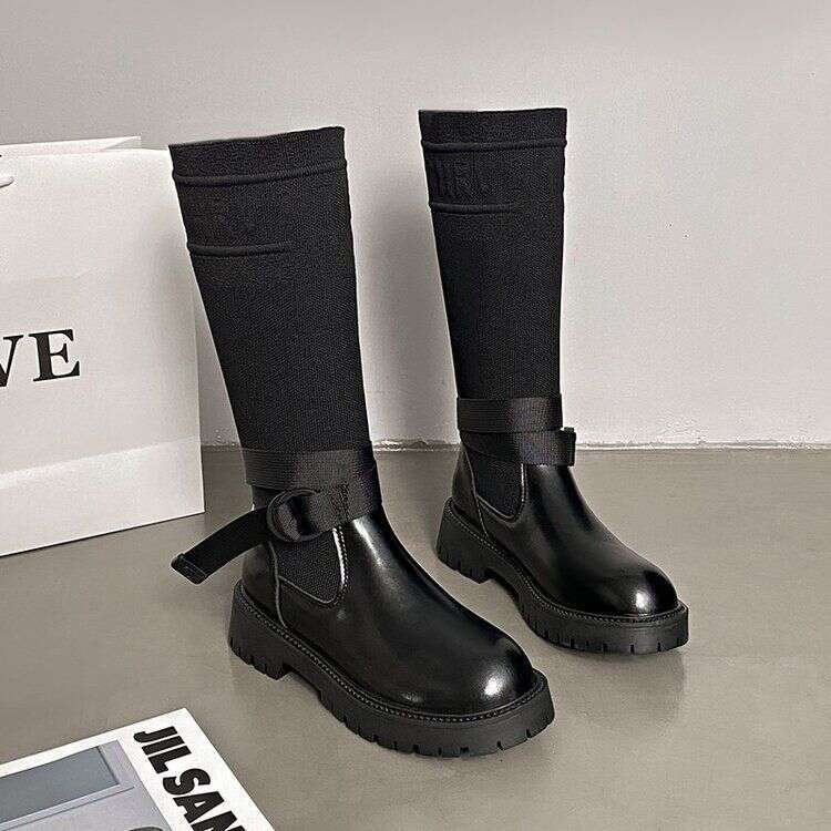 Embroidered Letter Long 2025 Autumn Winter New High Tube Thick Sole Petite Over-The-Knee Riding Boots