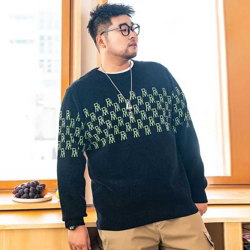 Large Size Sweater Mens Autumn and Winter Loose Trendy Sweater Plus Fat Plus Large Fat Man Round Neck Thread Lazy Style J251015