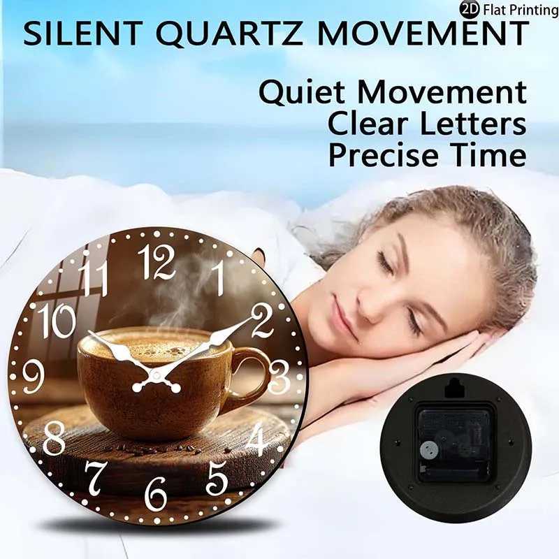 Wooden Silent Wall Clock Coffee cup with steam clock face Quartz Clocks FarmhouseOfficeIdea ChristmasHalloweenNew Year Gift C251015