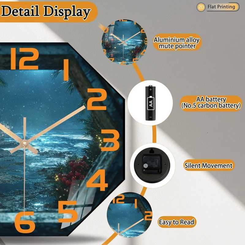 1pc Rich in Coastal Nightscape Octagonal Wall Clock for Study and Living Room Ideal Mothers Day and Easter Gifts C251015