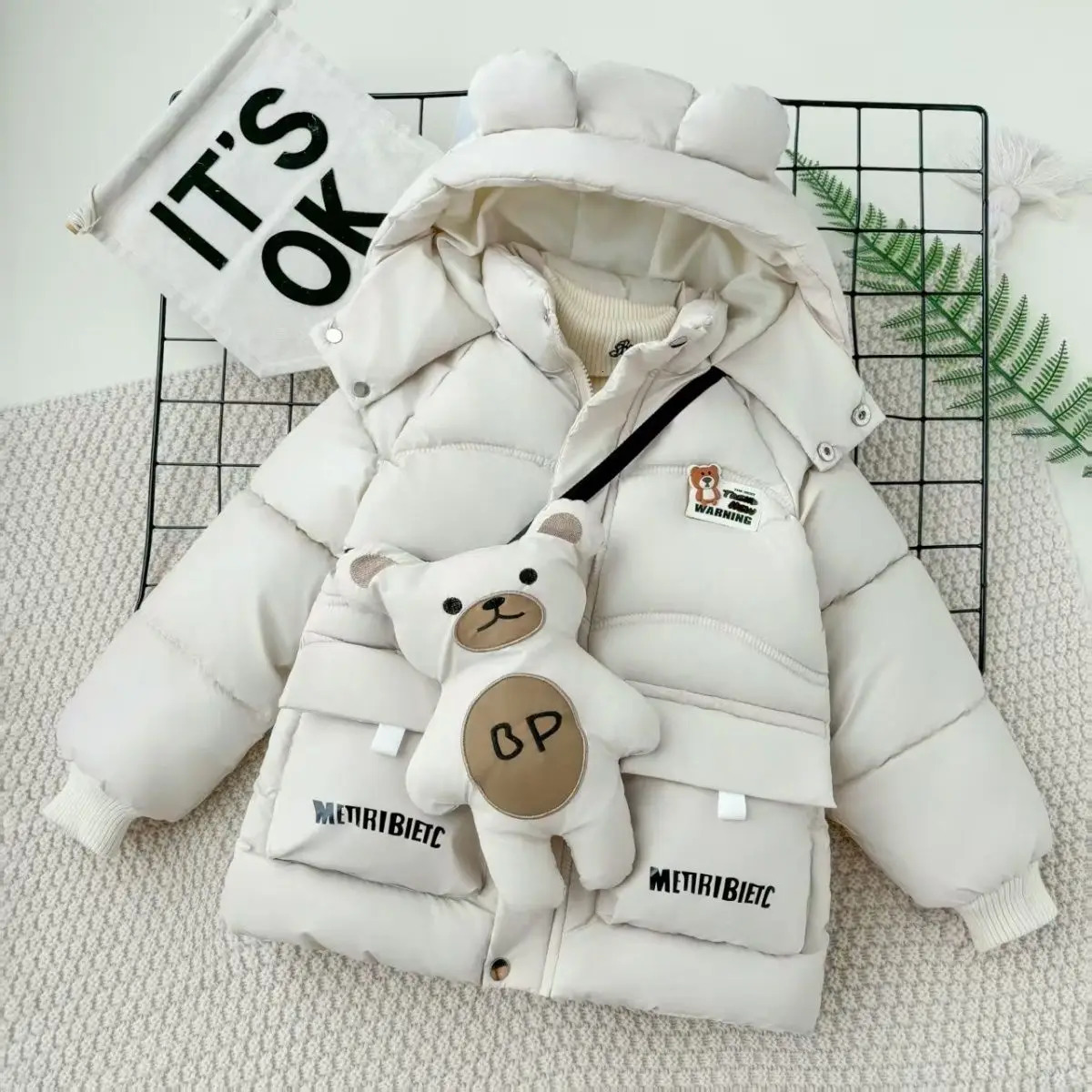 Autumn Winter Baby Boy Down Jacket Kids Cute Bear Thicken Padded Thermal Hooded Parka Coat With Bag Children Outerwear 26Y 251014