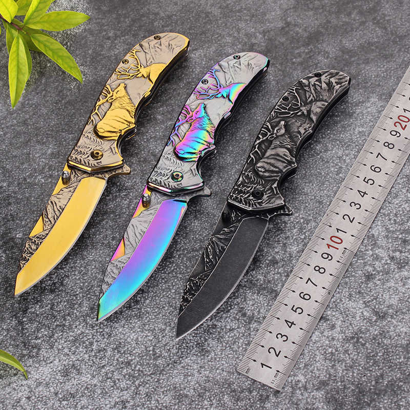 Outdoor Stone Wash Folding Knife Portable Knife Camping Survival High Hardness Precision Pressed Relief Folding Knife Outdoor Fruit Knife H251015