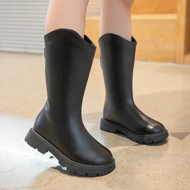 Fashion Childrens School Leather Boots Classic Black Brown Girls Causal Platform Boots Roundtoe Kids Catwalk Midcalf BootsT251015