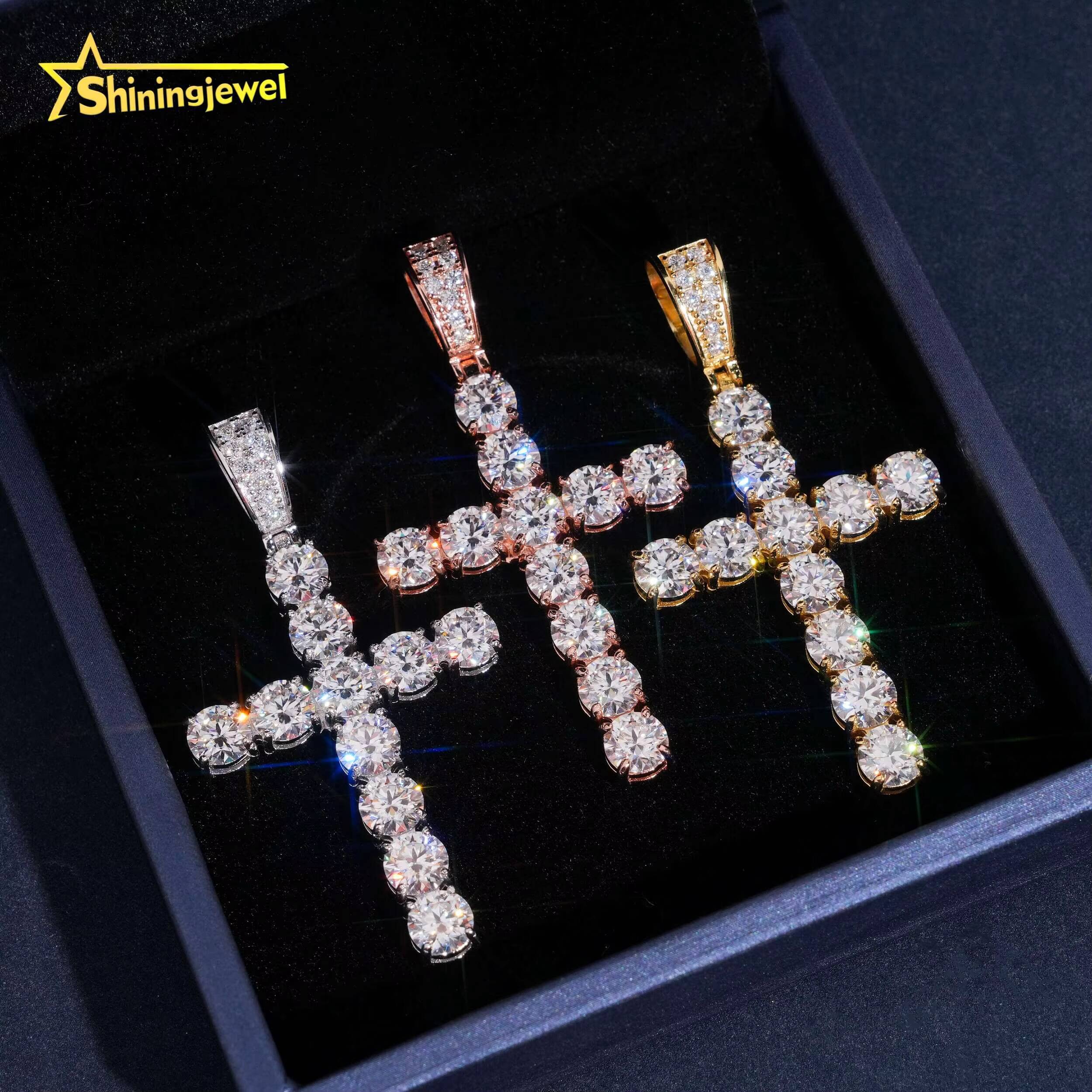 Hot Sale Cross Pendant Pass Diamond Test Moissanite 925 Sterling Silver Gold Plated Hip Hop Iced Out Cross Charm Pendant