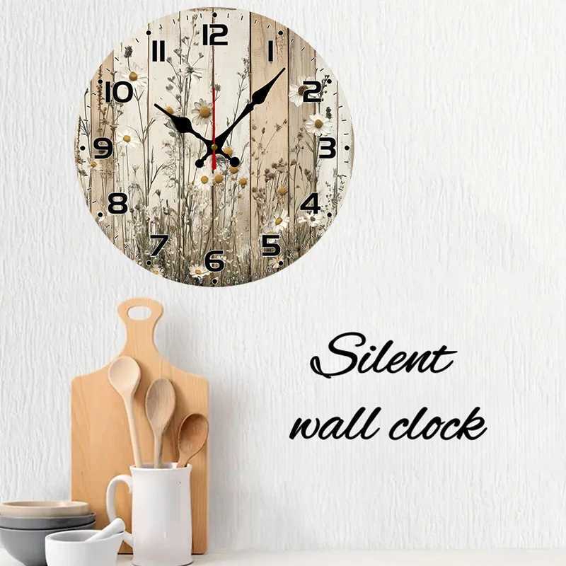 Daisy Flower Wooden Round Silent Hanging Wall Clock Suitable For Living Room Office Study Room Bedroom Home Decoration C251015