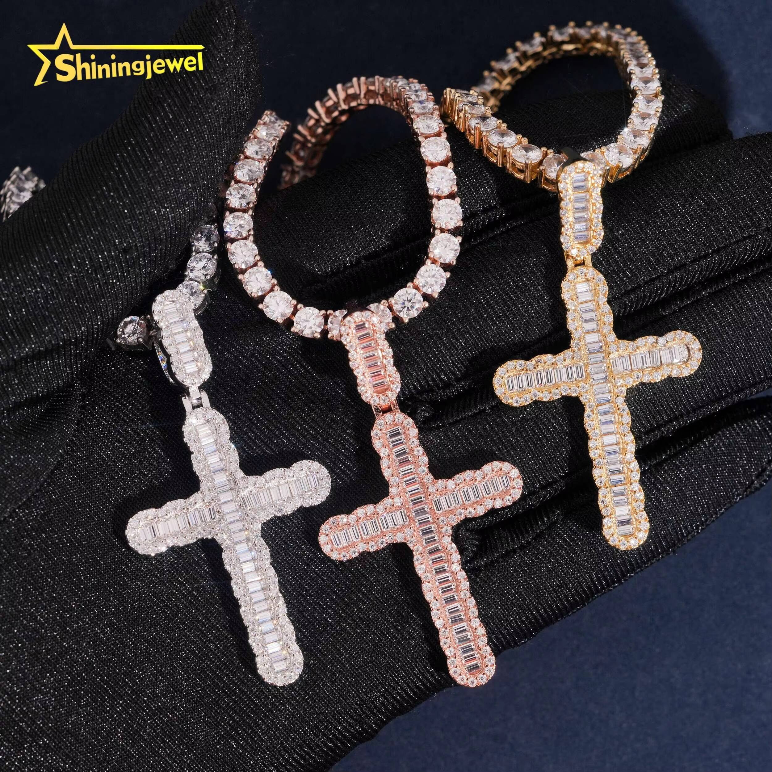 Hip Hop Style Pass Diamond Tester Iced Out Fine Jewelry 925 Silver Cross Charms Moissanite Pendant
