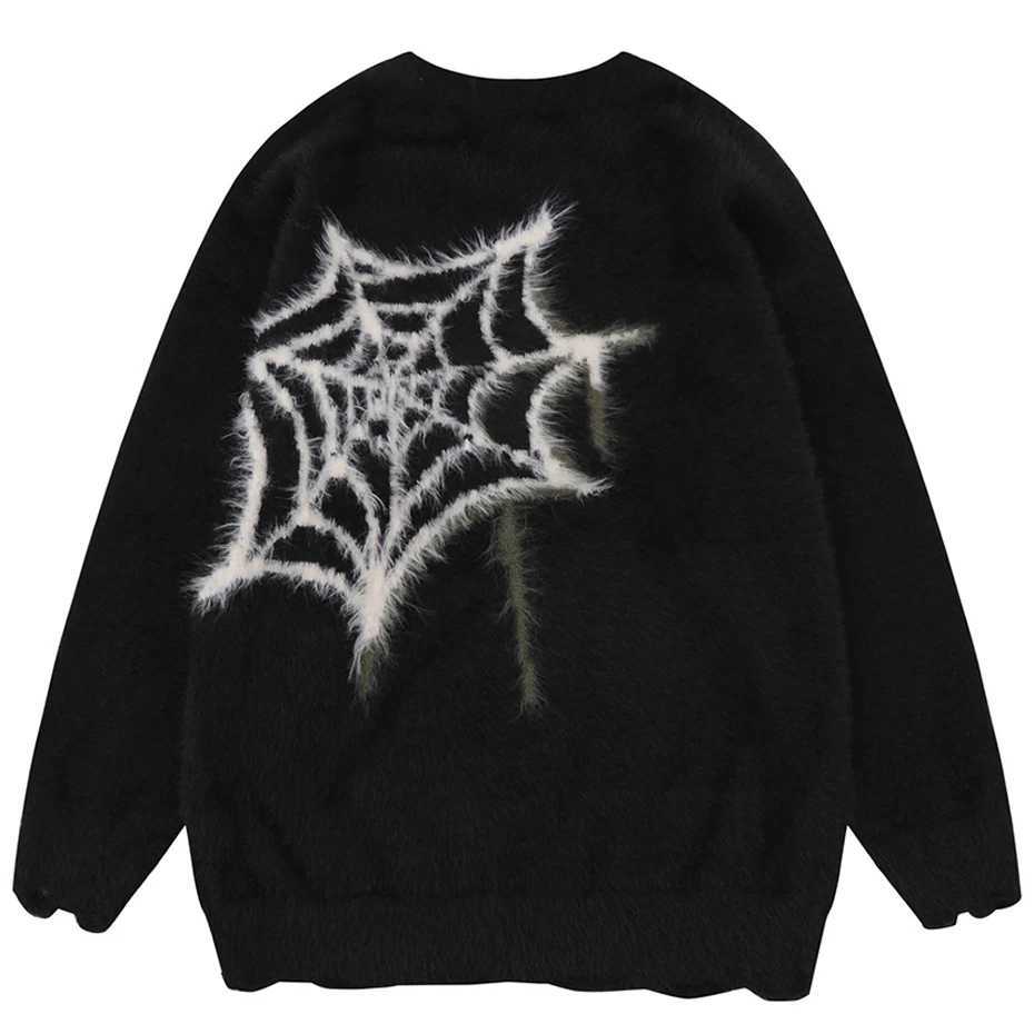 Star Spider Sweater Goth Punk Harajuku Hip Hop Streetwear Sweaters Men 2023 Fall Winter Oversized Knitted Jumper Pullover Black J251015