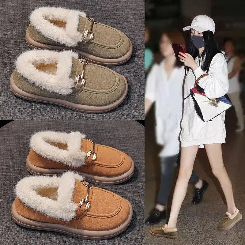 Casual Furry Snow Boots Women Winter Low Cut Short Thickened Warm Cotton Shoes SlipOn Flats Korean Style Flat Heel Shoes 251013
