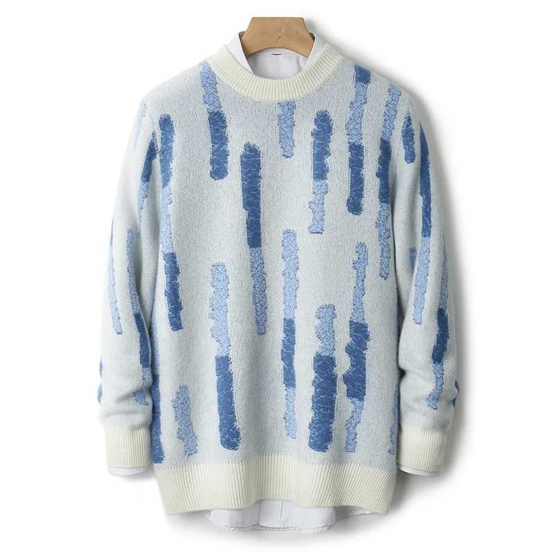 New 100 Pure Wool Cashmere Mens Oneck Pullover 2025 AutumnWinter Color Matching Top Casual Thick Fashion Large Size Jacket J251015