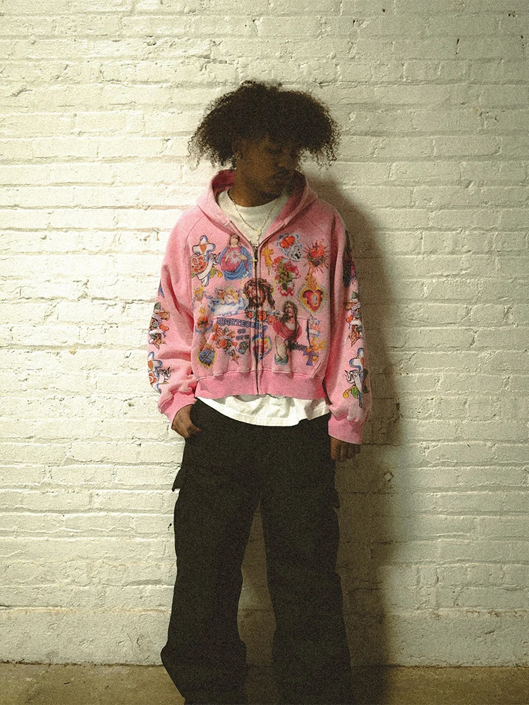 Vintage Risen King Graphic Print Oversized ZipUp Hoodie Men Y2K Spring Long Sleeves Casual Sweatshirt Streetwear ropa hombre 251014