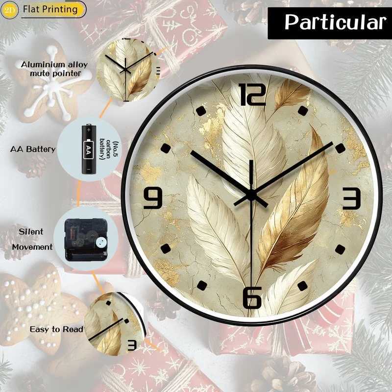 Simplicity Golden feather pattern Non Ticking Wall Clock Exquisite choice for New Year Christmas presents C251015