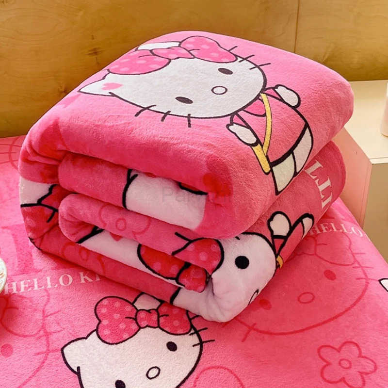 Sanrio Cute Hello kitty covered blanket thickened winter can be covered coral flannel sofa nap blanket office single blanket kawaii L251015