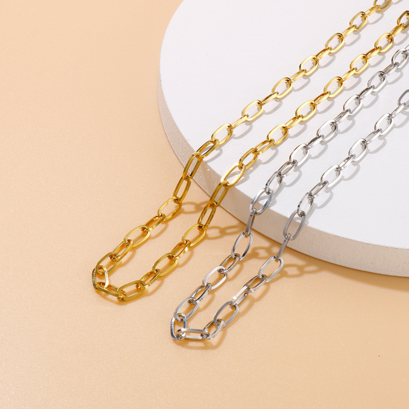 Fashion Minimalist Stainless Steel Oval Necklace Womens Collarbone Chain Jewelry 250916