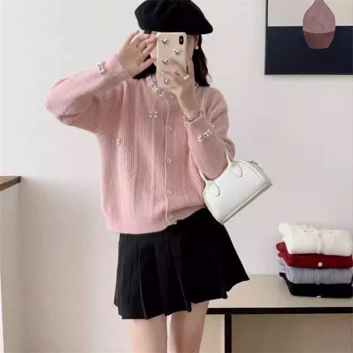 2025 Autumn Luxury Winter New Top Autumn/Winter Thick design Bead Sweater Open Knitted Jacket Women's Unique Design Slimming Designer Jacket Shor