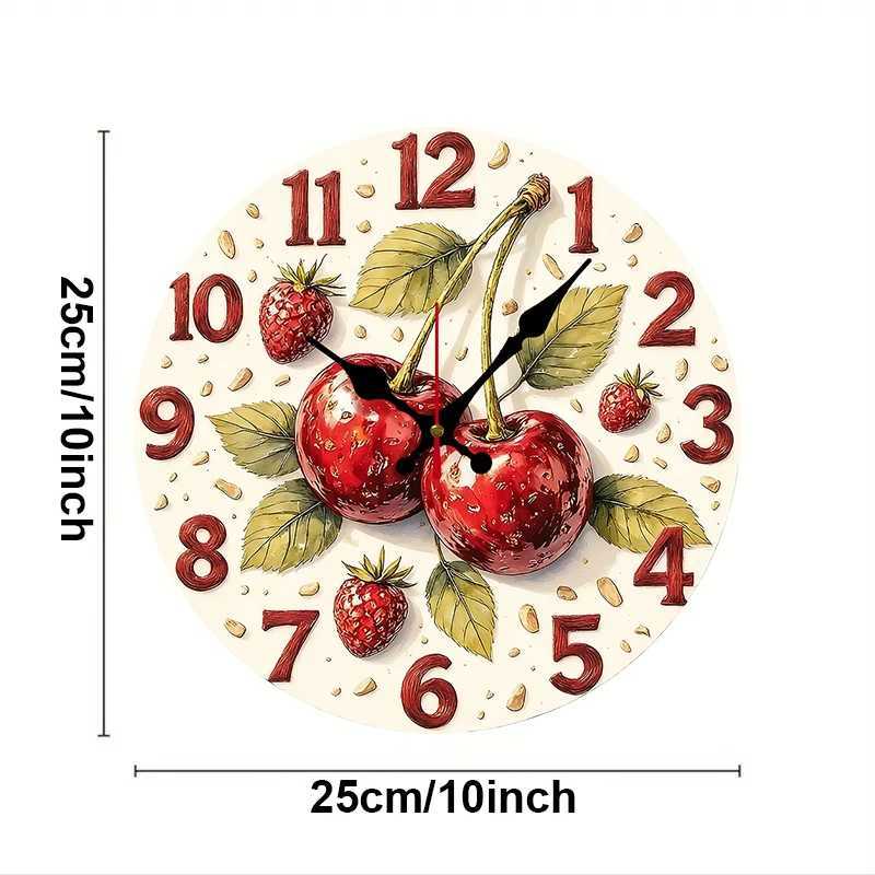 Cherry Strawberry Wooden Round Silent Hanging Wall Clock Suitable For Living RoomOfficeStudy Room Bedroom Home Decoration C251015