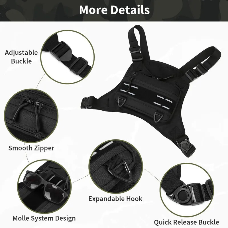 Outdoor Chest Bag For Men Front Rig Pouch Running Vest Phone Holder Tactical Sports Pack Hiking Fishing Molle Camping Backpack 241014