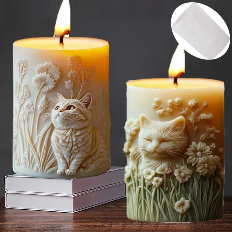 Cute Cat Cylinder Candle Silicone Mold Pet Cat Flower Plant Cylinder Resin Mould Cats Cylinder Gypsum Molds C251015