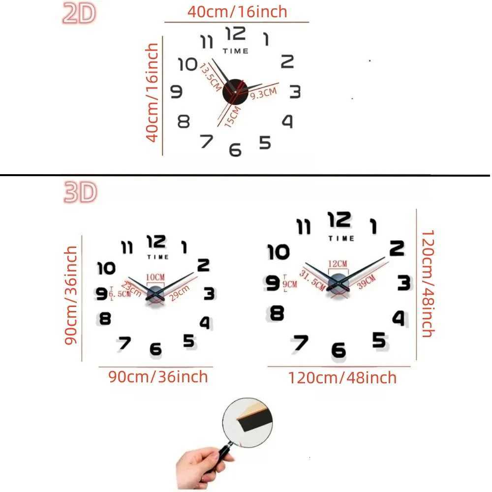 2023 Modern Design Large Wall Clock 3D DIY Quartz Clocks Fashion Watches Acrylic Mirror Stickers Living Room Home Decor Horloge C251015