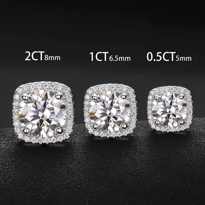 VVS1 Square Bijoux Moissanite Stud Earrings for Women 925 Sterling Silver Platinum GRA Certificates Moissanite Pass Diamond Test