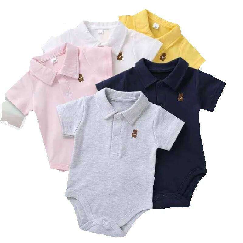 Baby Romper 0-12 Months Summer Solid 3 Colours Polo Infant Boy Girl Clothes jumpsuit born Bebies Roupas 211101 J250625